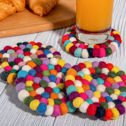 Eiyye Felt Coasters 4-Pack Round Pads Handmade 100% Wool Colorful Coasters for Wooden Tables,Boho Desk & Room Decor,Non-Slip Coaster Pads