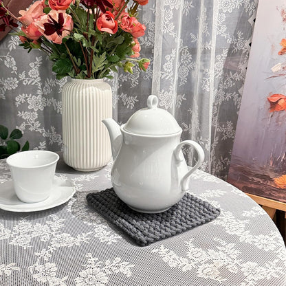 Eiyye Thick Crocheted Pot Holders, Handmade Hot Pads Crocheted Trivets for Kitchen hot Dishes(2-Pack), 8"x8" (White and Taupe)