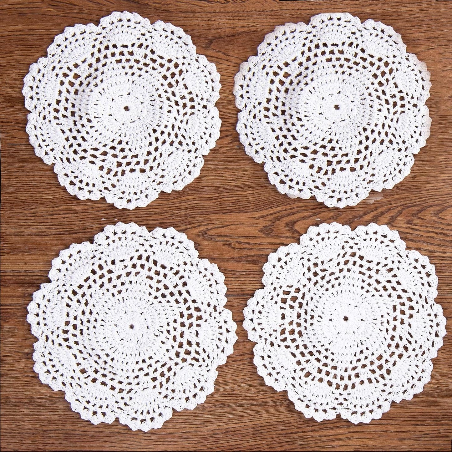 Eiyye Handmade Crochet Cotton Placemats Set of 4 Lace Doilies for Dining Table Boho Table Decor for Home Wedding & Party