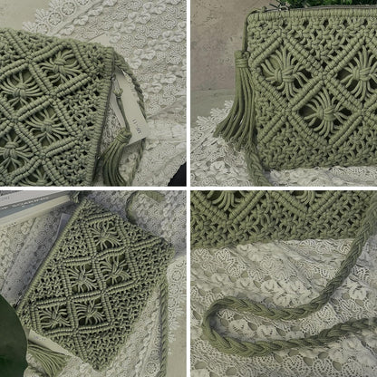 Eiyye Handmade Crochet Crossbody Bag – Cotton Rope Boho Purse with Zipper (10" × 8")