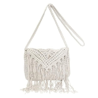 Eiyye Crochet Crossbody Bag for Women Handmade Macrame Fringe Shoulder Purse Boho Purse Fall Festival & Travel Bag Lightweight Tassel Tote Handbag
