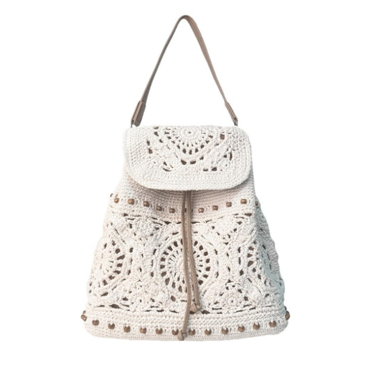 Eiyye handmade cotton crochet backpack with drawstring flap and adjustable straps