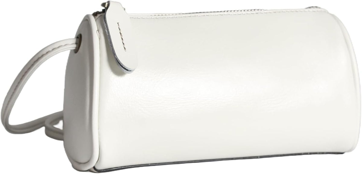 White Leather Crossbody Bag featuring a graceful barrel-inspired shape and versatile style for women’s daily wear