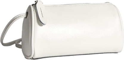 White Leather Crossbody Bag featuring a graceful barrel-inspired shape and versatile style for women’s daily wear