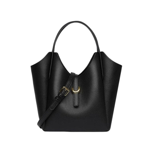 Eiyye Black Genuine Leather Bucket Bag with Adjustable Strap and Elegant Structured Design for Everyday Carry