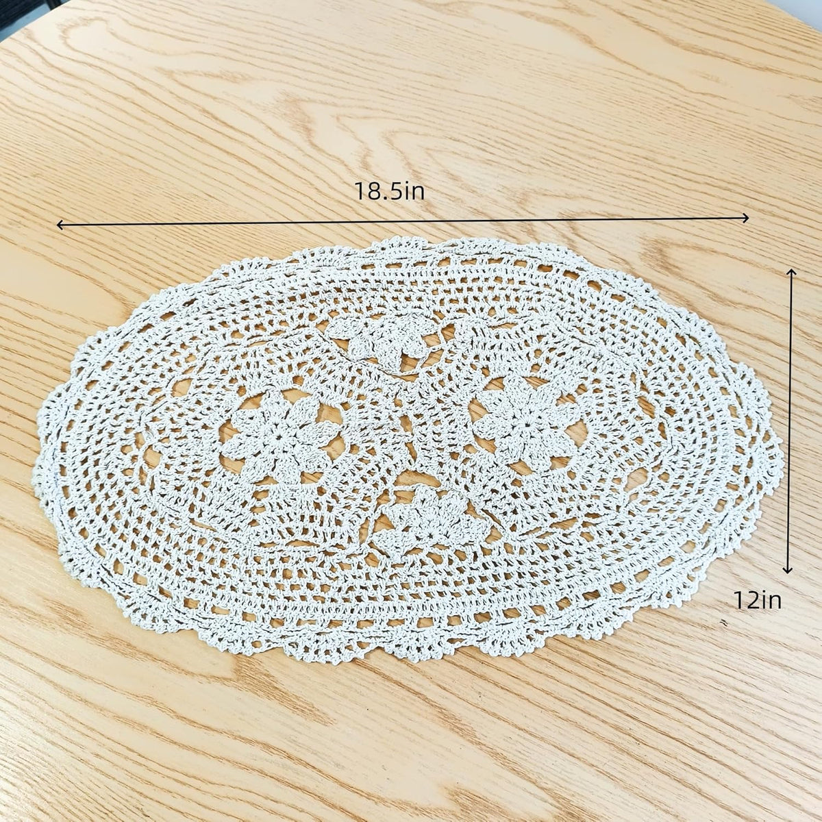 Cotton Crochet Placemats Size Guide Showing 18.5 x 12 Inch Oval Dimensions