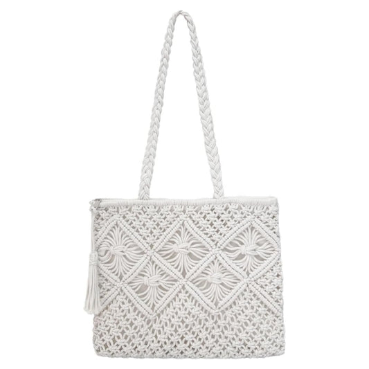 Natural Cotton Rope Tote Bag featuring a handmade woven pattern and minimalist boho style
