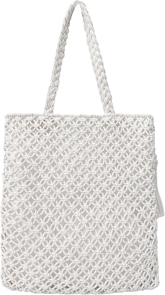 Natural Cotton Rope Crochet Shoulder Bag with a back view highlighting its woven texture and handmade design