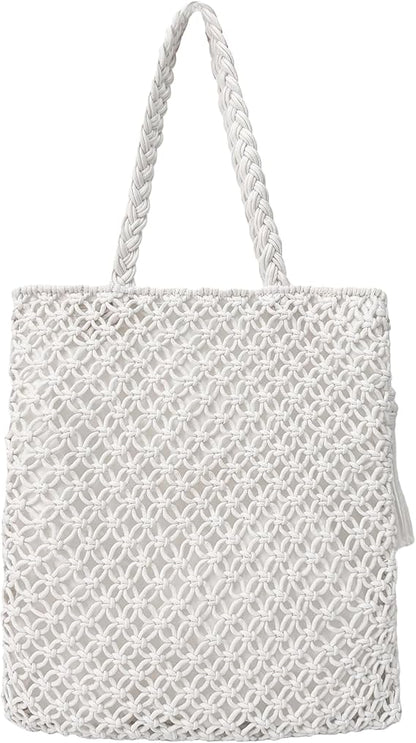 Natural Cotton Rope Crochet Shoulder Bag with a back view highlighting its woven texture and handmade design