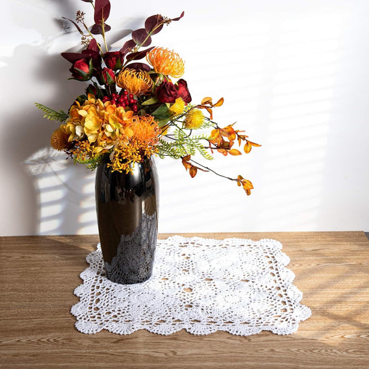 Eiyye White Crochet Placemat Handmade Cotton Lace Table Doily for Elegant Table Decoration