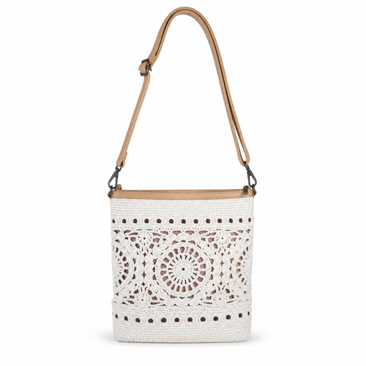 Euyye Off White Crochet Shoulder Bag with a handmade texture and adjustable strap for everyday styling