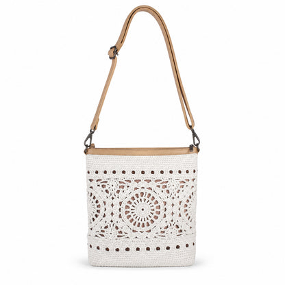 Euyye Off White Crochet Shoulder Bag with a handmade texture and adjustable strap for everyday styling