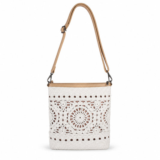 Euyye Off White Crochet Shoulder Bag with a handmade texture and adjustable strap for everyday styling