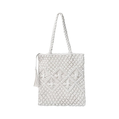 Eiyye Crochet Shoulder Bag made from cotton rope with a handmade woven design, boho style and spacious tote structure for women