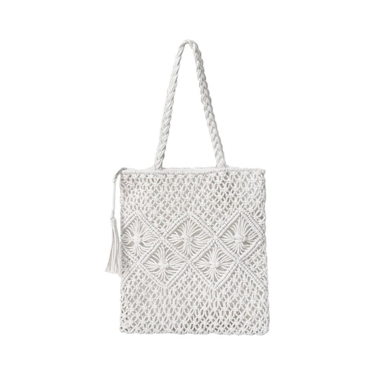 Eiyye Crochet Shoulder Bag made from cotton rope with a handmade woven design, boho style and spacious tote structure for women