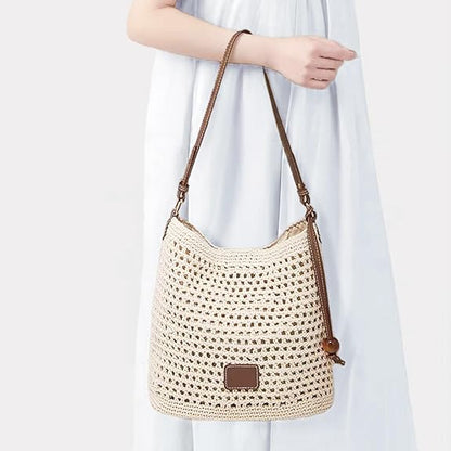 Crochet Purse Tote Bag carried on the wrist, showing its handmade cotton crochet texture