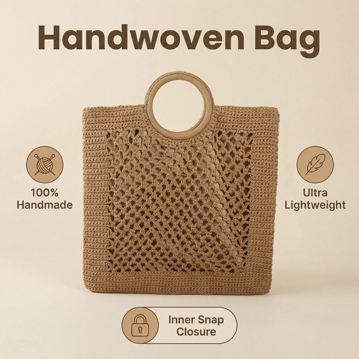 Eiyye Crochet Tote Bag Featuring Lightweight Handwoven Texture and Secure Inner Snap Closure Design