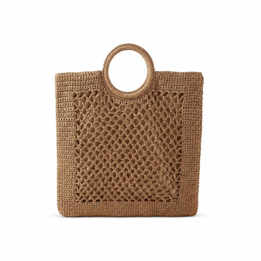 Eiyye Crochet Tote Bag for Women with Handwoven Cotton Rope Texture, Open-Weave Design, and Round Handle for Summer Style