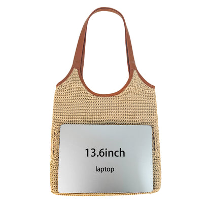 Eiyye Crochet Tote Bag Fits a 13.6 Inch Laptop Showing Large Capacity for Work, Travel, and Daily Use
