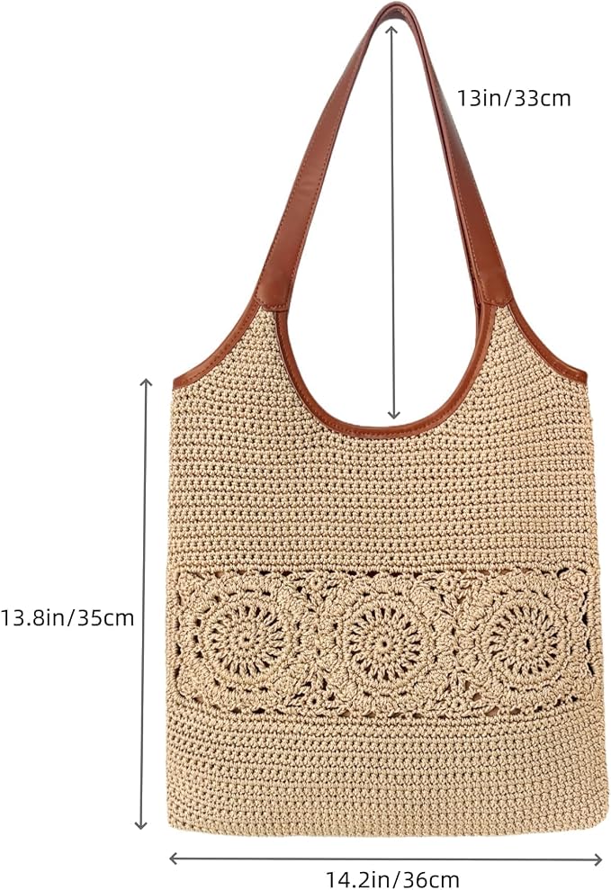 Eiyye Crochet Tote Bag Dimension Chart Displaying Bag Length and Width for Size Reference