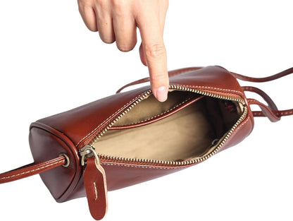 Coffee Leather Crossbody Bag interior featuring a neat lined compartmen