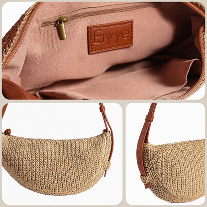 Eiyye Crossbody Bag interior and exterior detail featuring a zippered pocket and refined woven design