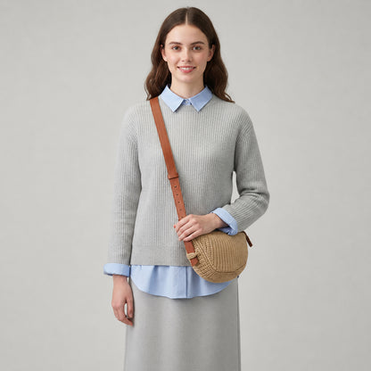 Eiyye Khaki Crossbody Bag styled on the body with a simple boho-inspired look