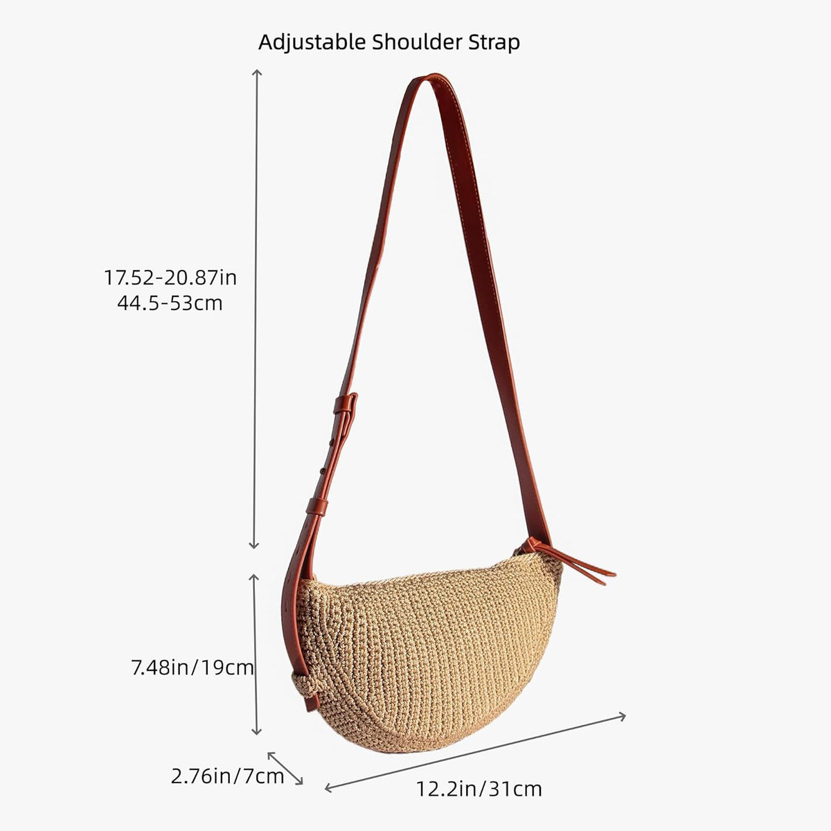Eiyye Khaki Crossbody Bag measurement view showing the overall bag size