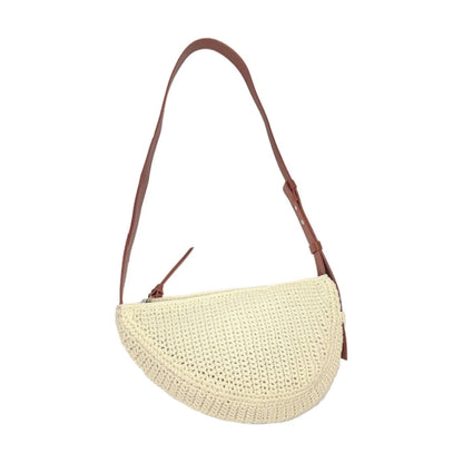 Eiyye Light Yellow Crossbody Bag featuring a chic crescent silhouette, fine crochet texture, and adjustable strap design