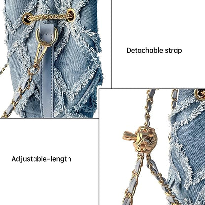 Eiyye Blue Denim Shoulder Bag Featuring Removable Strap Design with Adjustable Carry Options