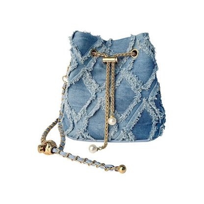 Eiyye Blue Vintage Denim Crossbody Bag with Chain Strap for Stylish Everyday Carry