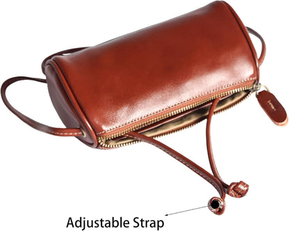 Coffee Genuine Leather Crossbody Bag for Women with a sophisticated barrel silhouette
