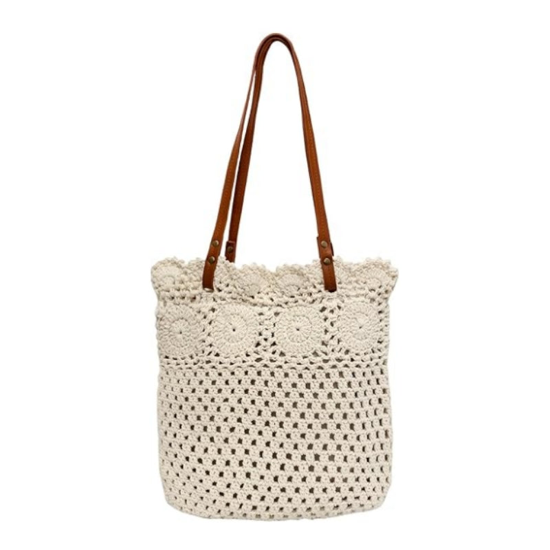 Eiyye Crochet Tote Bag Handwoven Cotton Beach Shoulder Bag with Linen Lining Hobo Summer Vacation Purse for Women