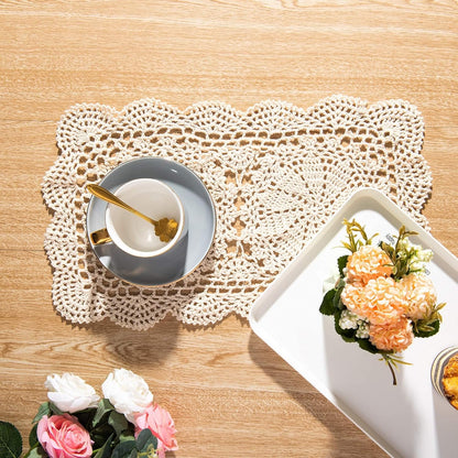 Cotton Crochet Doily Placemat on Table Adding a Refined Touch to Everyday Living