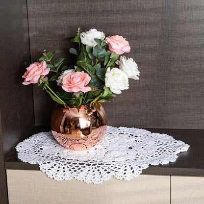 Eiyye White Crochet Doily Placemat Paired with a Flower Vase for a Refined Home Display