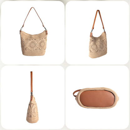Hobo Purse multi-angle view displaying its woven texture, shape, and construction details from all sides