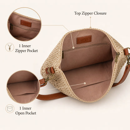 Inside view of Hobo Purse featuring a practical inner pocket for keeping small items neatly stored