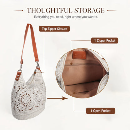 Hobo Purse interior view showing smooth lining and secure zipper closure at the top 
