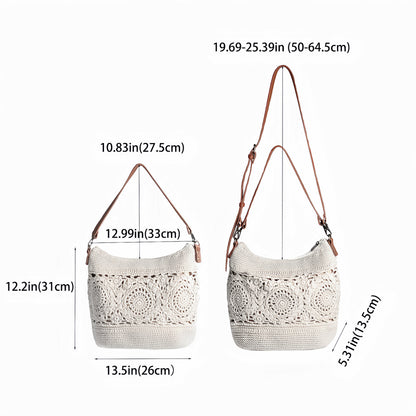 Eiyee Hobo Purse detailed measurements displaying bag dimensions and adjustable shoulder strap range