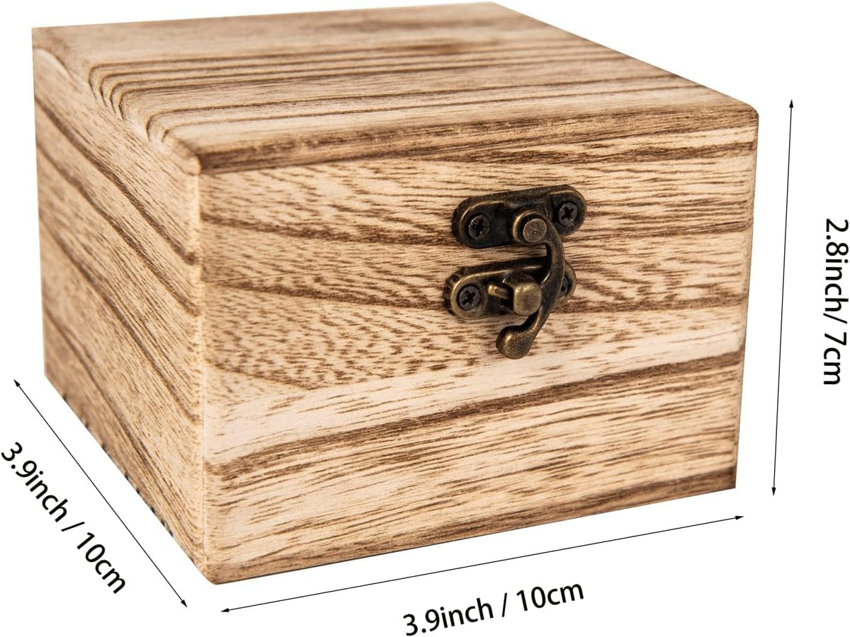 Beige Tung Wood Keepsake Box measurement view highlighting its compact 3.9 × 3.9 × 2.8 inch design