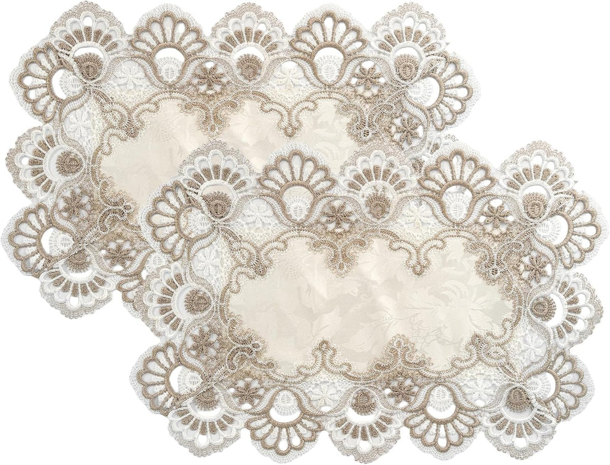 Eiyye 2 Piece Handmade Lace Placemats Featuring Vintage Embroidery Pattern for Home Decor