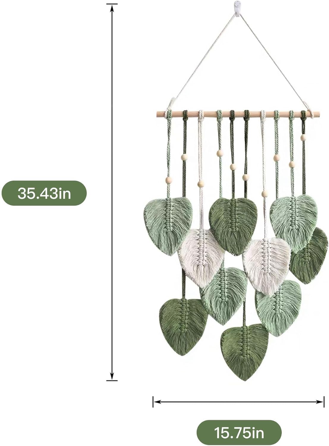 Eiyye Light Green Macrame Leaf Wall Hanging with 35.43 Inch Length and 15.75 Inch Width