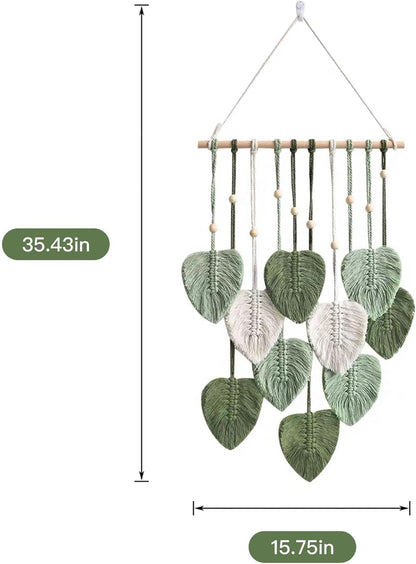 Eiyye Light Green Macrame Leaf Wall Hanging with 35.43 Inch Length and 15.75 Inch Width