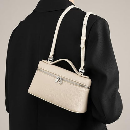 Minimalist Genuine Leather Eiyye Cream Mini Crossbody Bag Styled Over Shoulder for Modern Casual Outfits