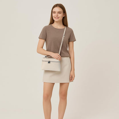 Eiyye White Leather Box Purse Styled with Casual Outfit for Versatile Everyday Carry