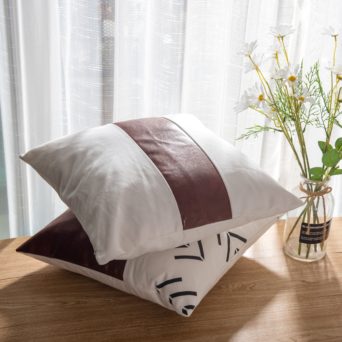 White Houndstooth Pillow Covers Adding Minimalist Style to Balcony Seating Area