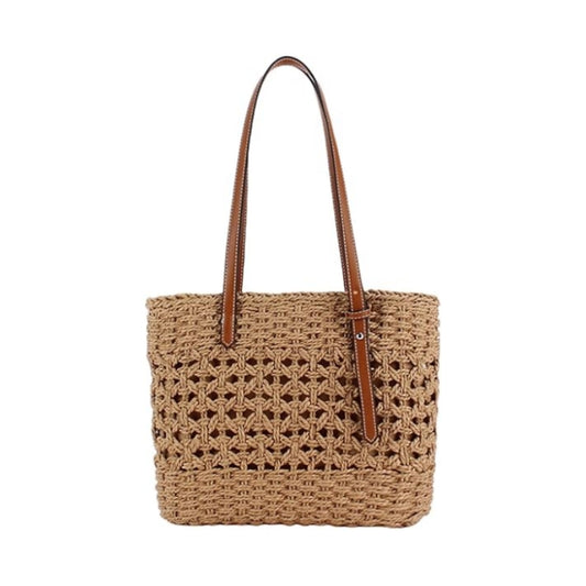 Eiyye Beige Straw Hobo Bag faux leather woven tote purse with top handle and lightweight design for women