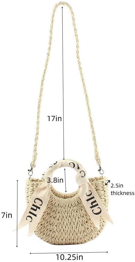 Eiyye Off White Woven Straw Handbag Displaying Full Measurements and Practical Everyday Capacity