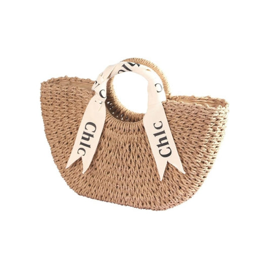 Beige Straw Tote Bag 15.75 inch featuring handmade paper rope weave, spacious capacity, and soft lined interior for summer use