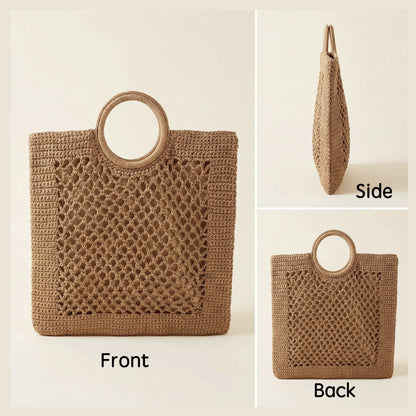 Eiyye Crochet Tote Bag Multiple Angle View Featuring Structured Crochet Shape